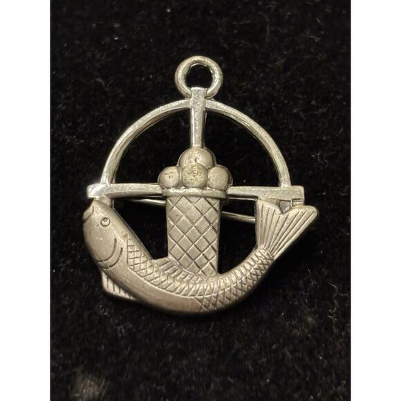 Creed Jewelry - CREED 925 Sterling Silver Vintage Fish & Bread Christian Brooch Pin